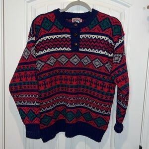 Vintage wool warm colorful nordic fair isle sweater M L.S Expedition Company